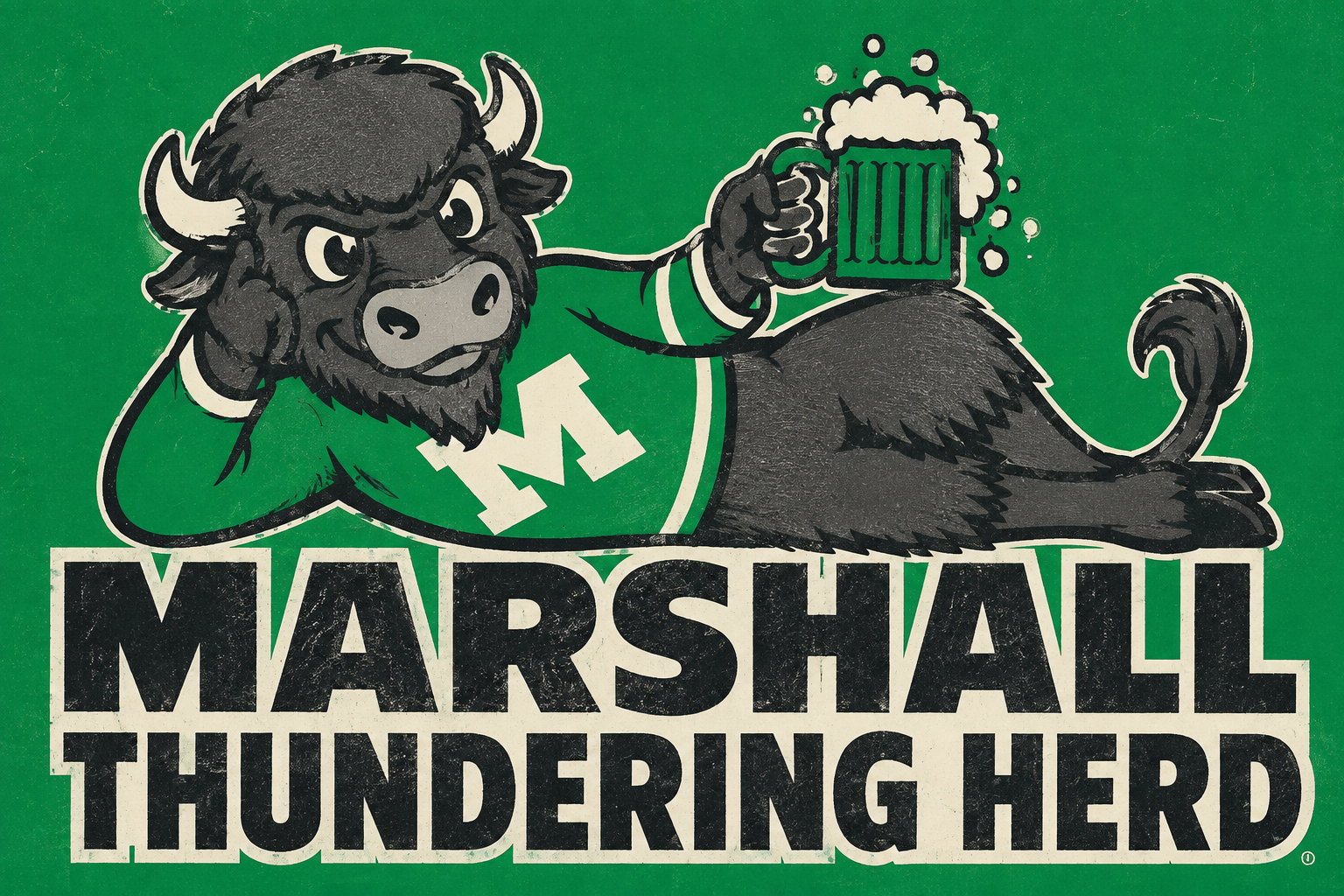 Marshall Thundering Herd Bull Green Beer Graphic