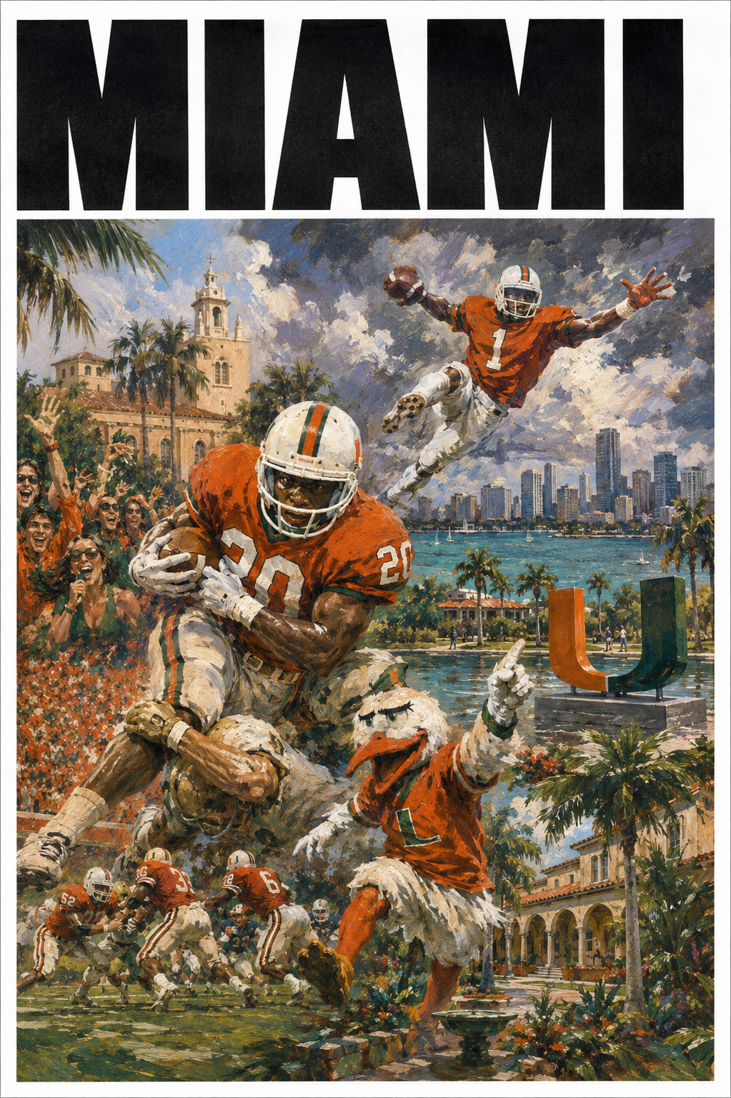 Miami Football Tropical Campus Wall Art Poster