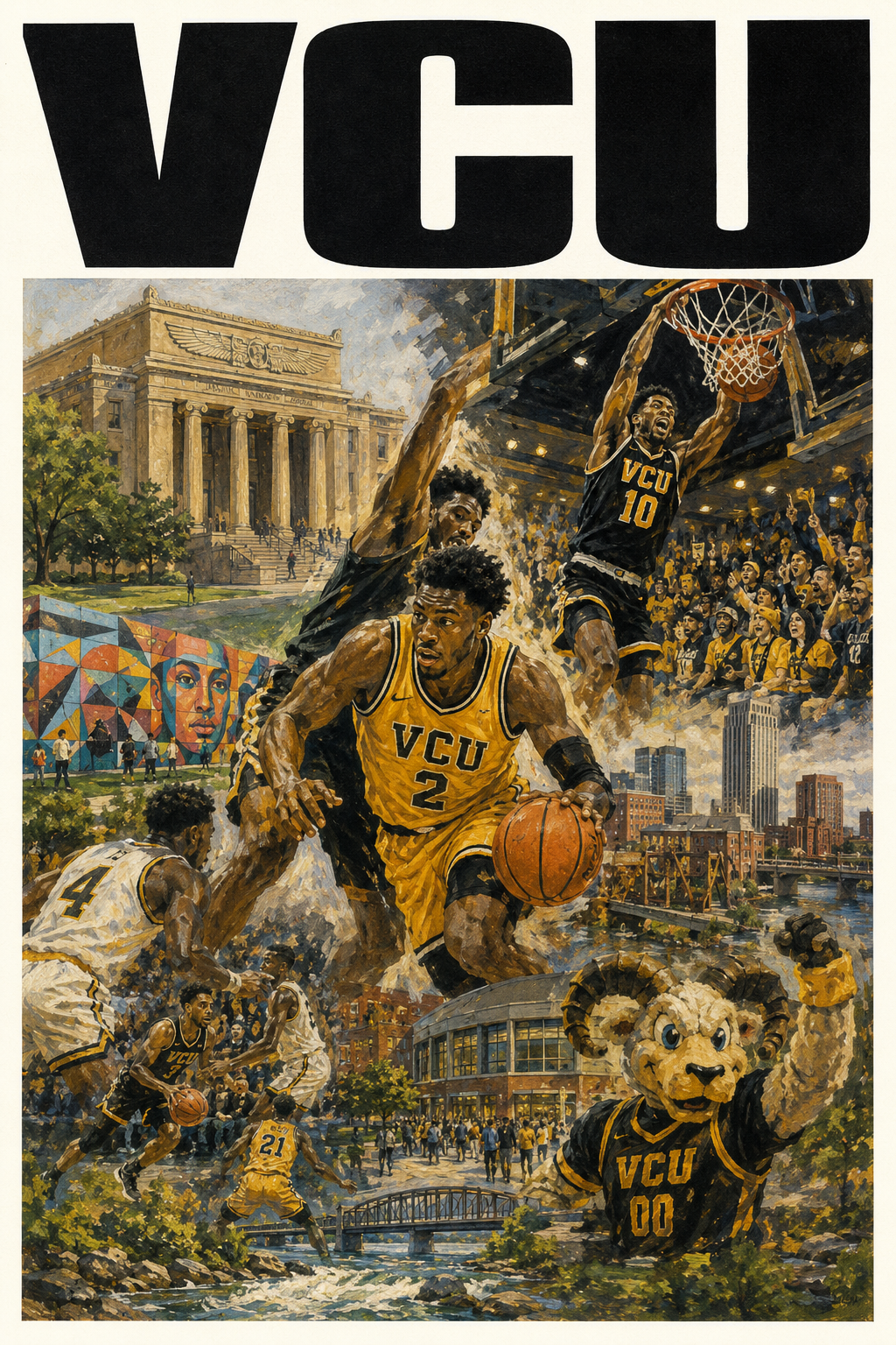 VCU Basketball Richmond Collage Wall Art Poster