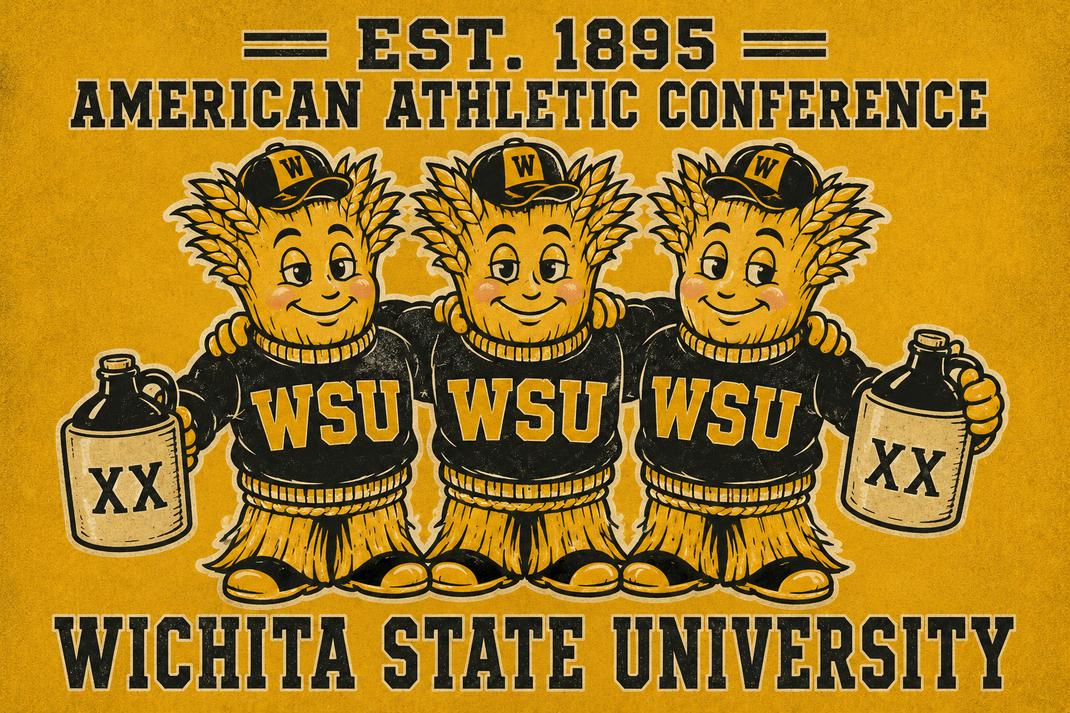 Wichita State WSU Wheat Characters American Athletic Conference Wall Art