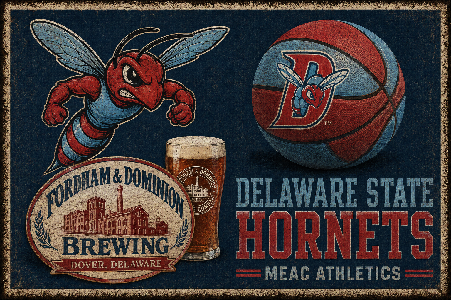 Delaware State Hornets Vintage-Style Brewing & Basketball Wall Art