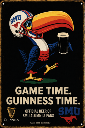 SMU Mustang Football Guinness Game Time Metal-Style Sign