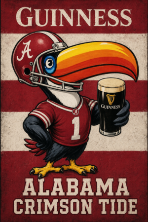 Alabama Crimson Tide Football Bird and Guinness Vintage-Style Wall Art