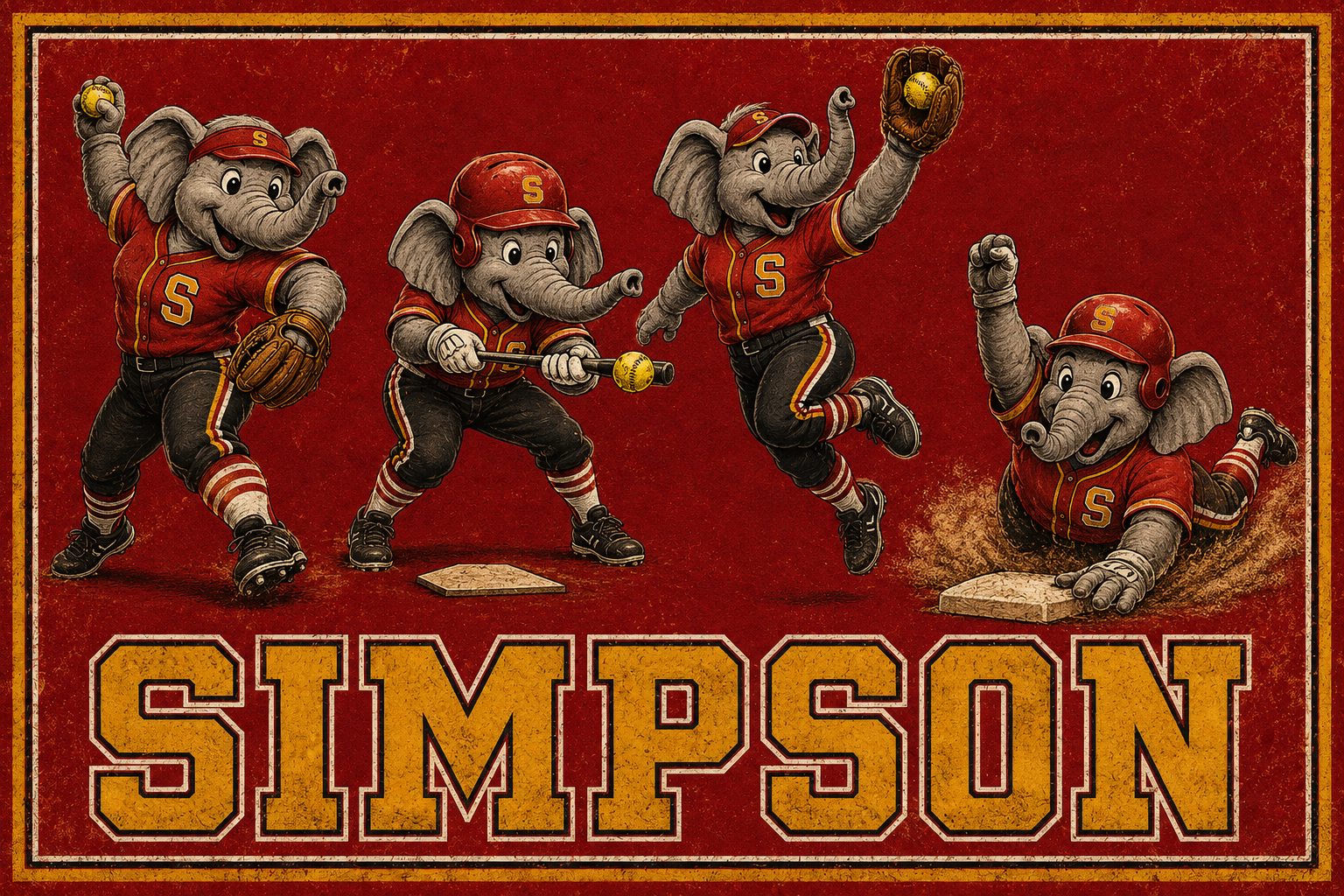 Simpson Elephant Baseball Team Graphic Wall Art