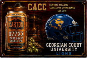 Georgian Court Lions CACC Beer and Helmet Metal Sign