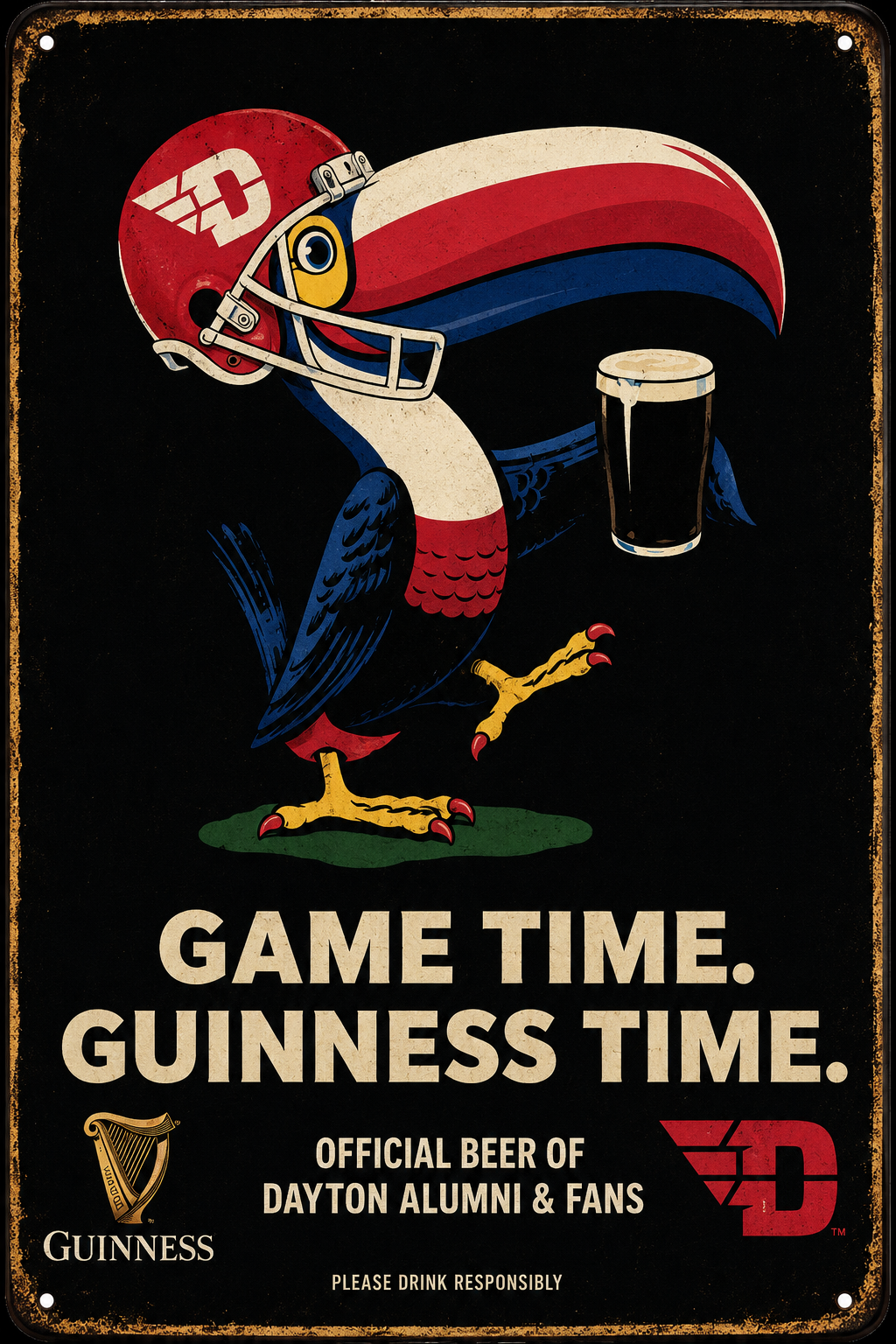 Game Time Guinness Dayton Football Vintage-Style Metal Sign
