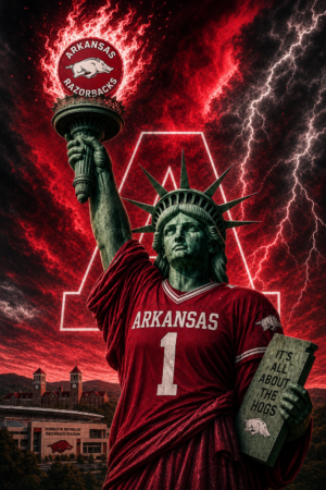 Arkansas Razorbacks Statue of Liberty Red Lightning Wall Art