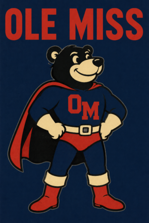 Ole Miss Bear Superhero Graphic Wall Art Print