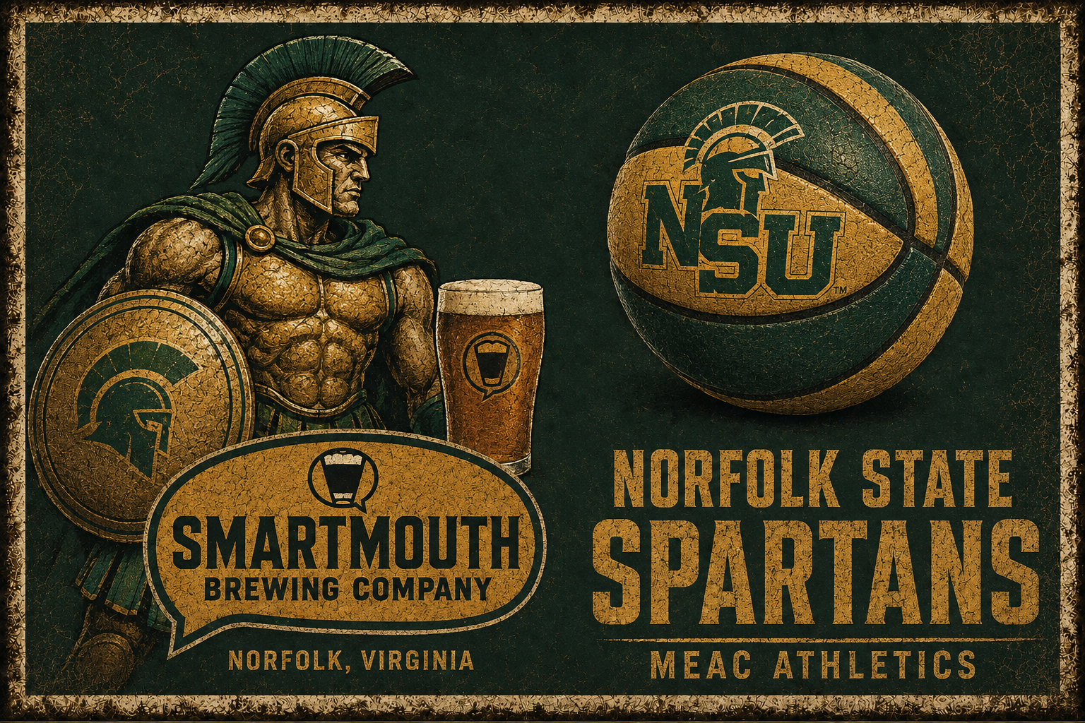 Norfolk State Spartans Spartan & Basketball Vintage-Style Wall Art