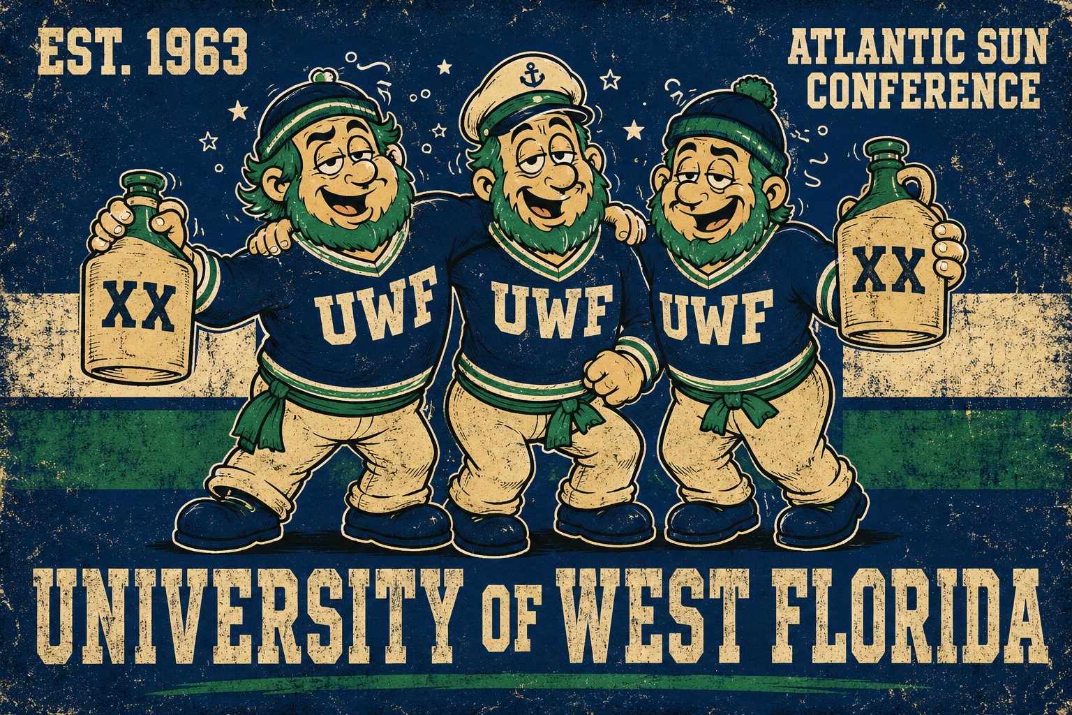 University of West Florida Atlantic Sun Cartoon Wall Art
