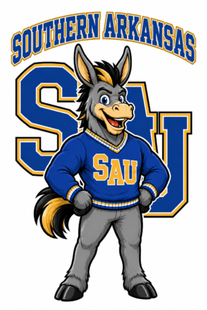 Southern Arkansas SAU Donkey Mascot Blue & Gold Graphic