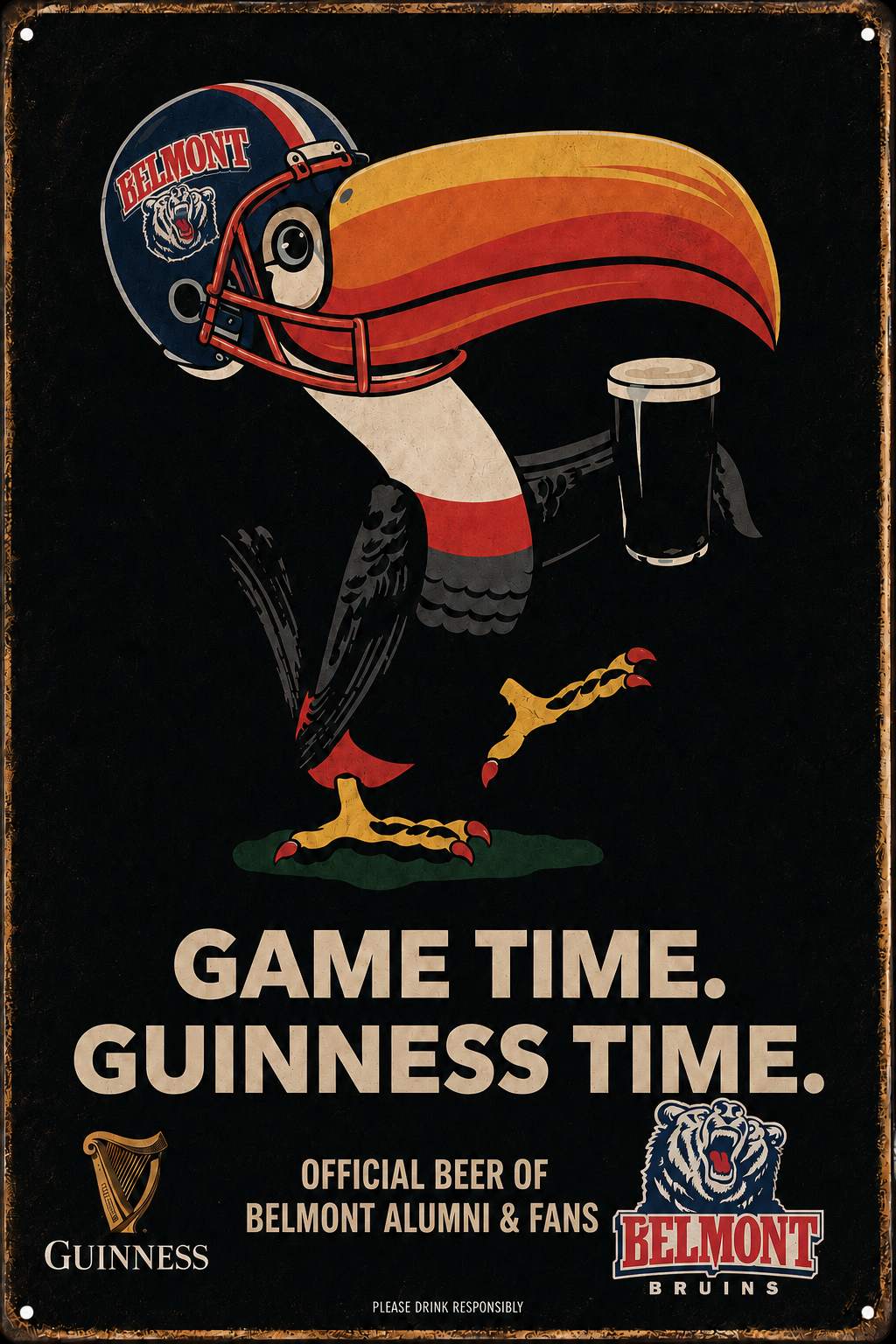 Belmont Bruins Game Time Guinness Football Wall Sign