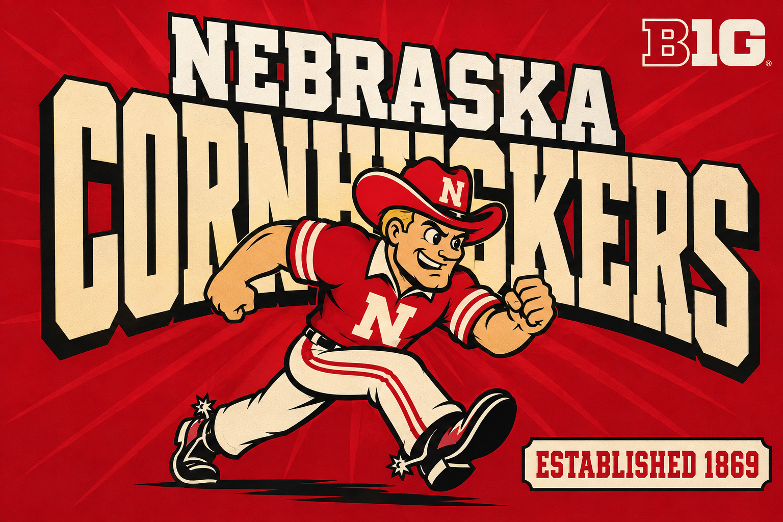 Nebraska Cornhuskers Retro-Style Football Wall Art