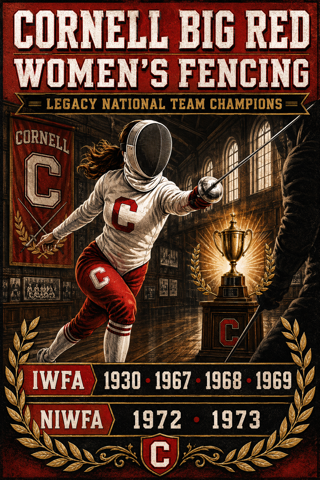Cornell Big Red Women’s Fencing Champions Vintage-Style Poster