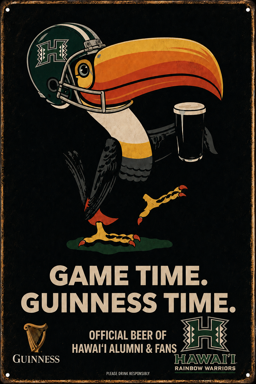 Guinness Hawaiʻi Football Game Time Vintage-Style Metal Sign