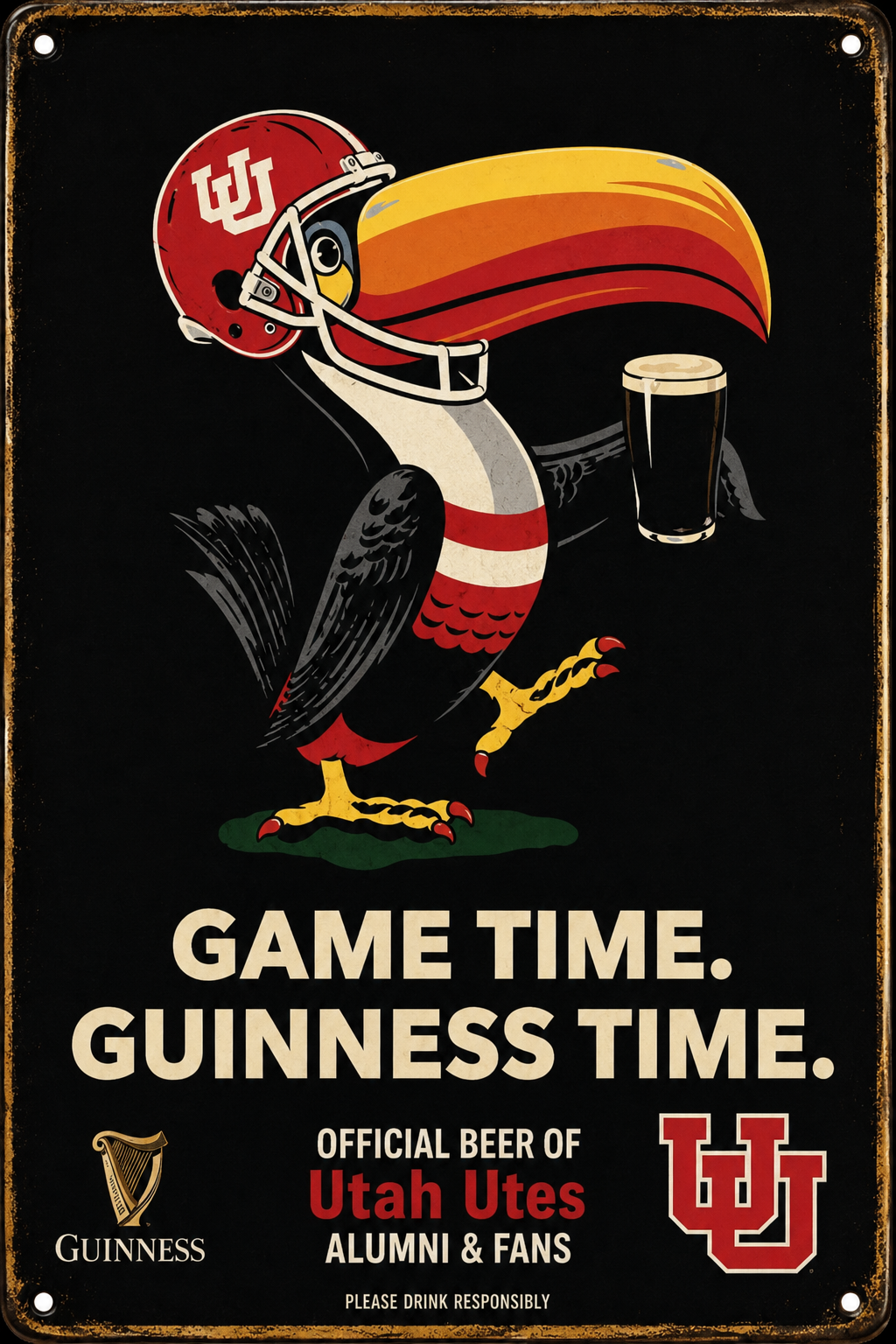Game Time Guinness Utah Utes Style Metal Wall Sign