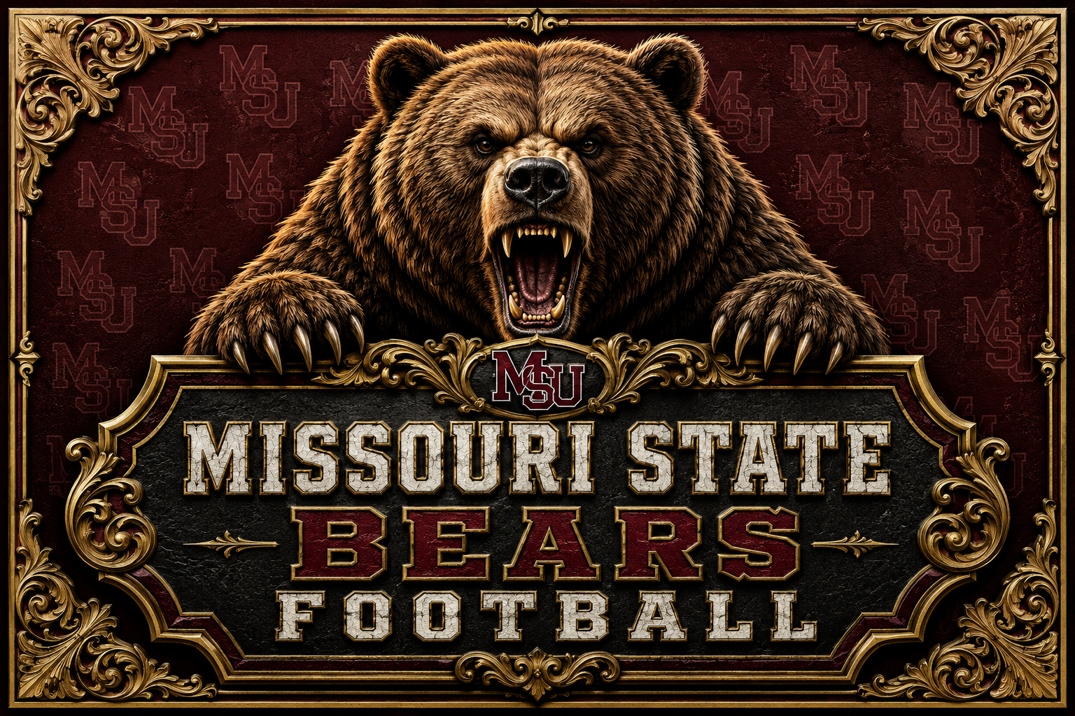 Missouri State Bears Football Bear-Themed Wall Art Print
