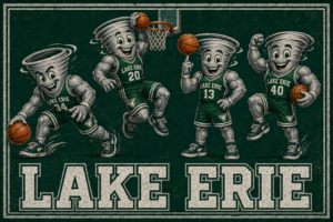 Lake Erie Basketball Tornado Mascots Vintage-Style Wall Art