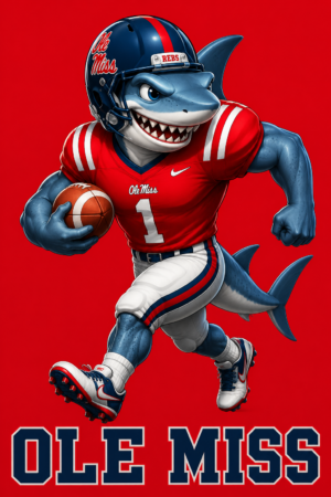 Ole Miss Shark Football Player Red Wall Art