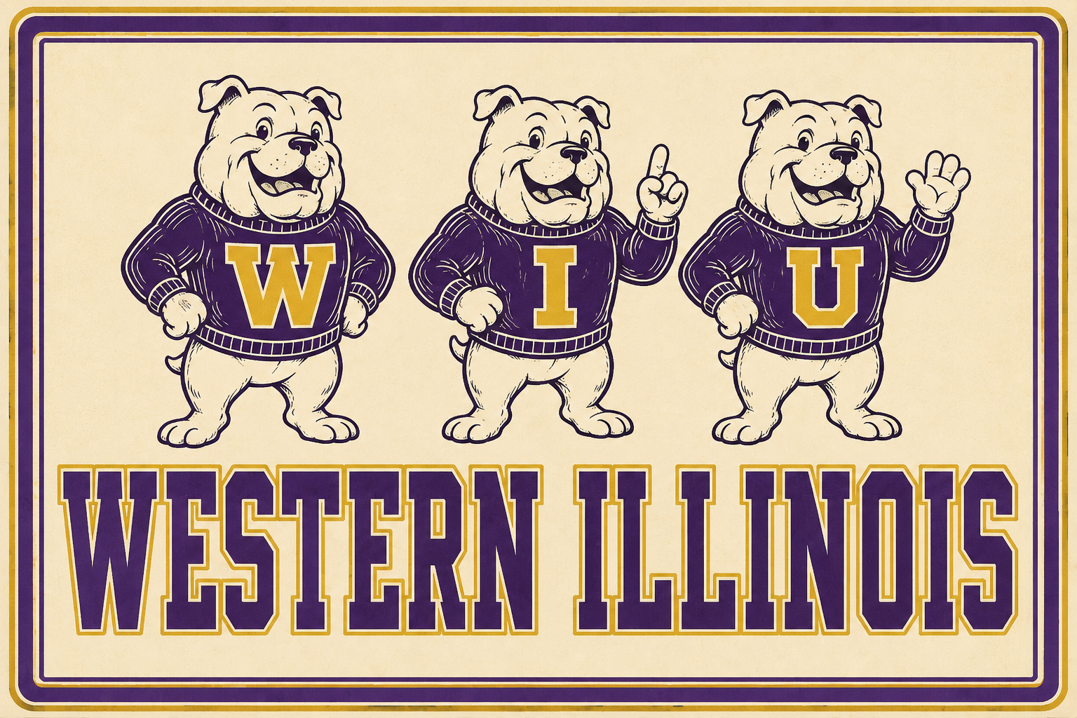 Western Illinois Bulldogs W I U Vintage-Style Wall Art