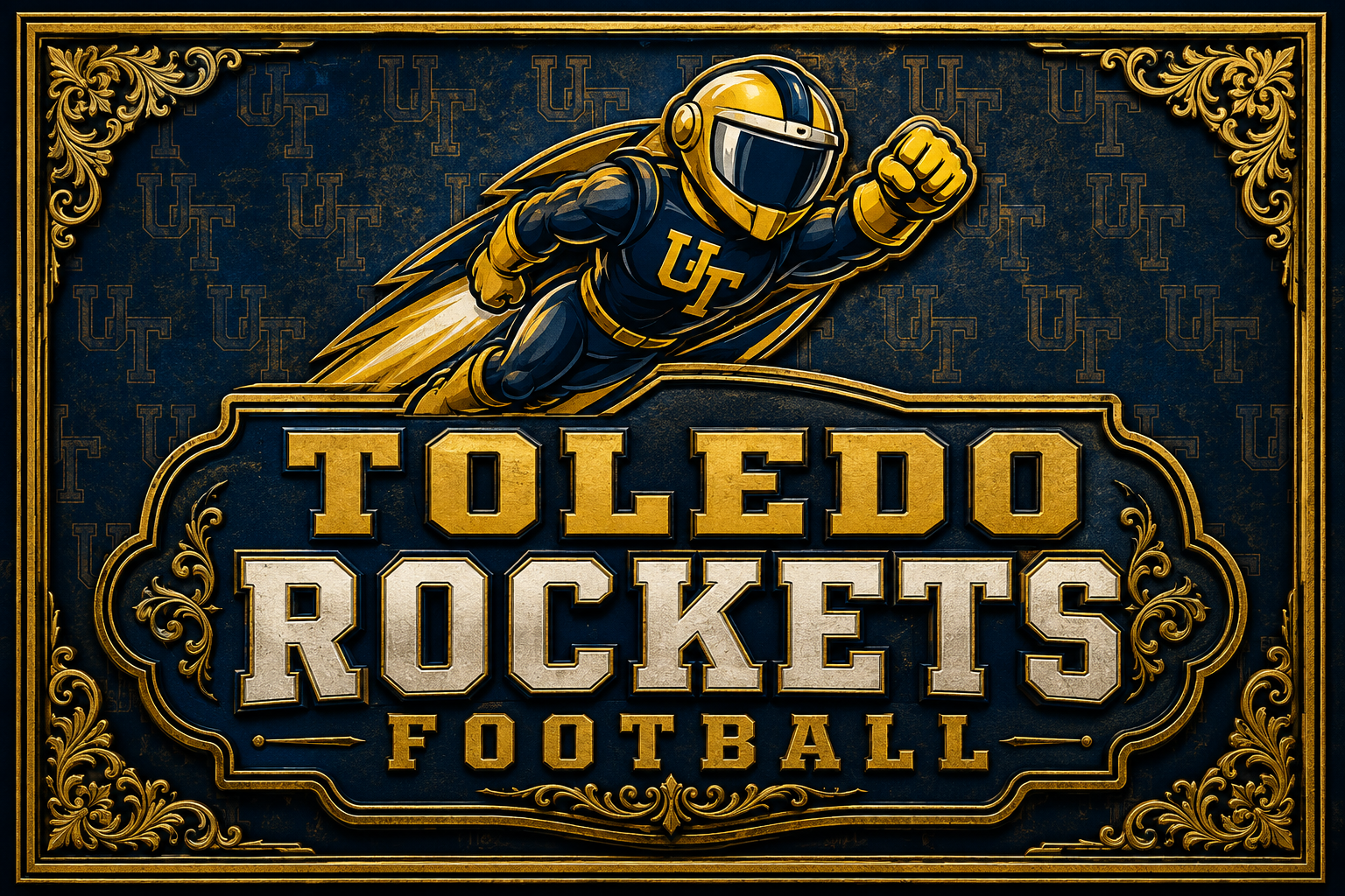 Toledo Rockets Football Navy and Gold Wall Art Design