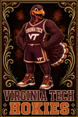 Virginia Tech Hokies Turkey Mascot Basketball Wall Art