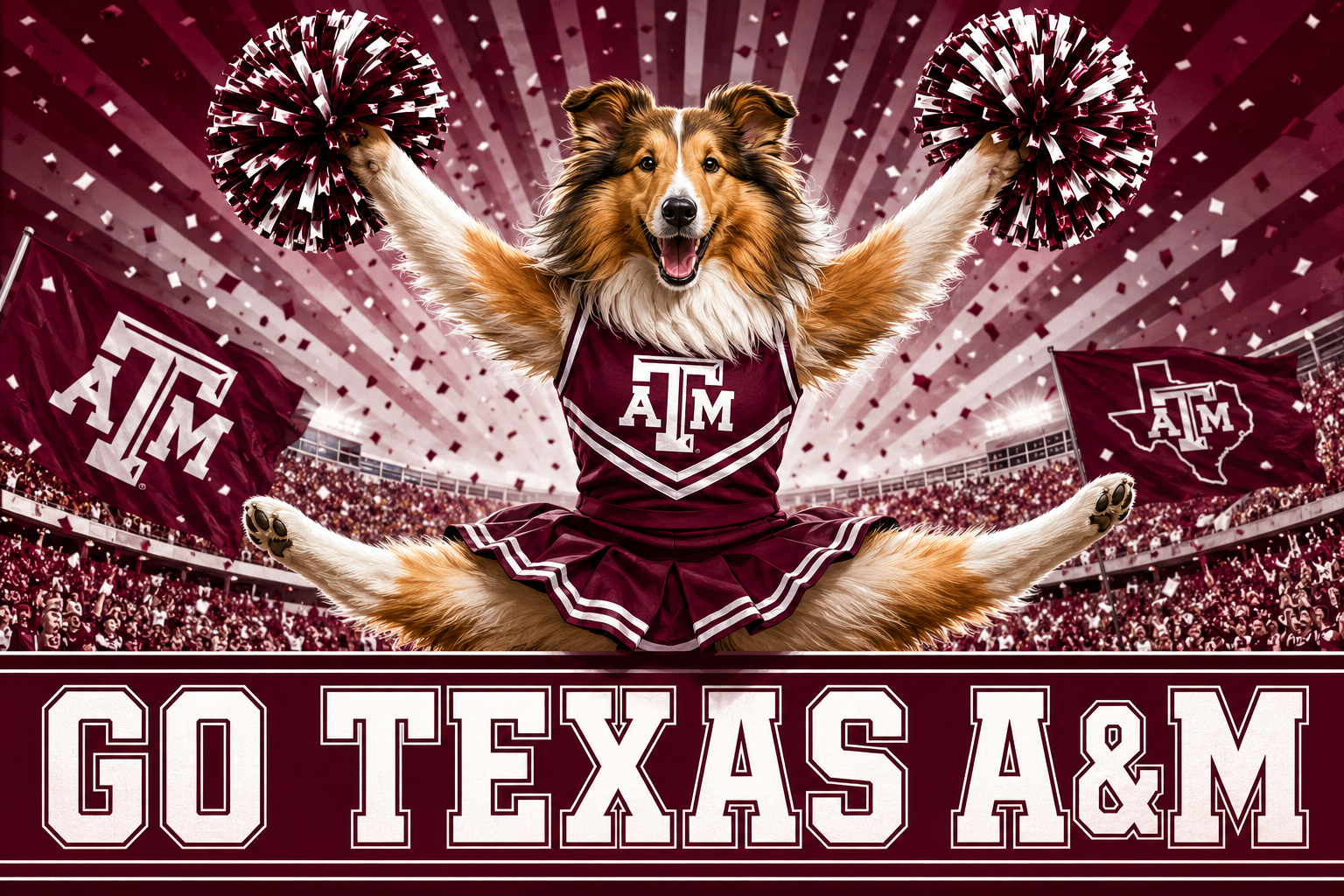 Texas A&M Dog Cheerleader Stadium Wall Art