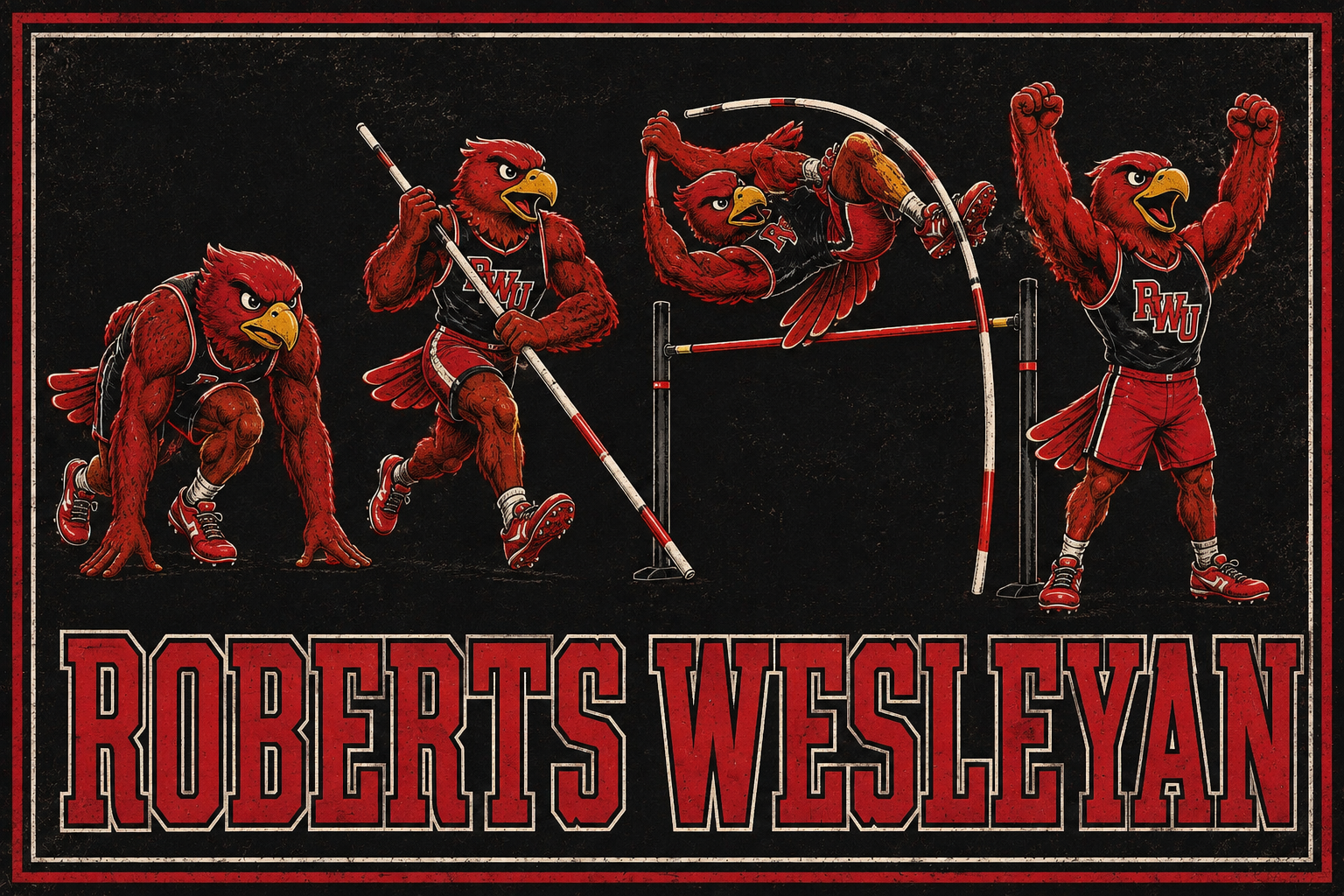 Roberts Wesleyan Red Athletic Birds Vintage-Style Wall Art
