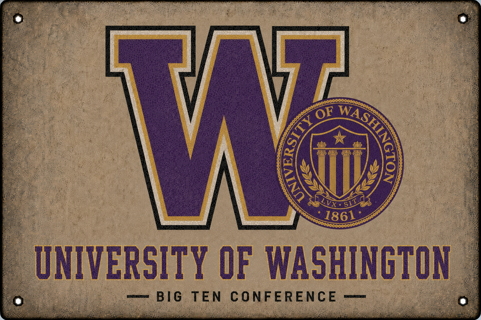University of Washington W Huskies Big Ten Wall Sign