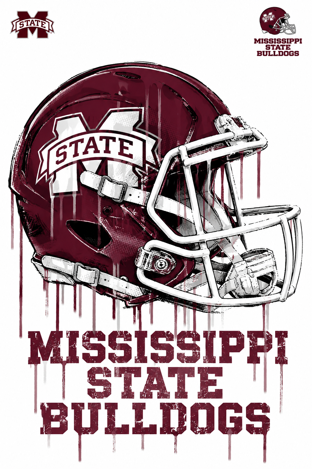 Mississippi State Bulldogs Maroon Football Helmet Wall Art