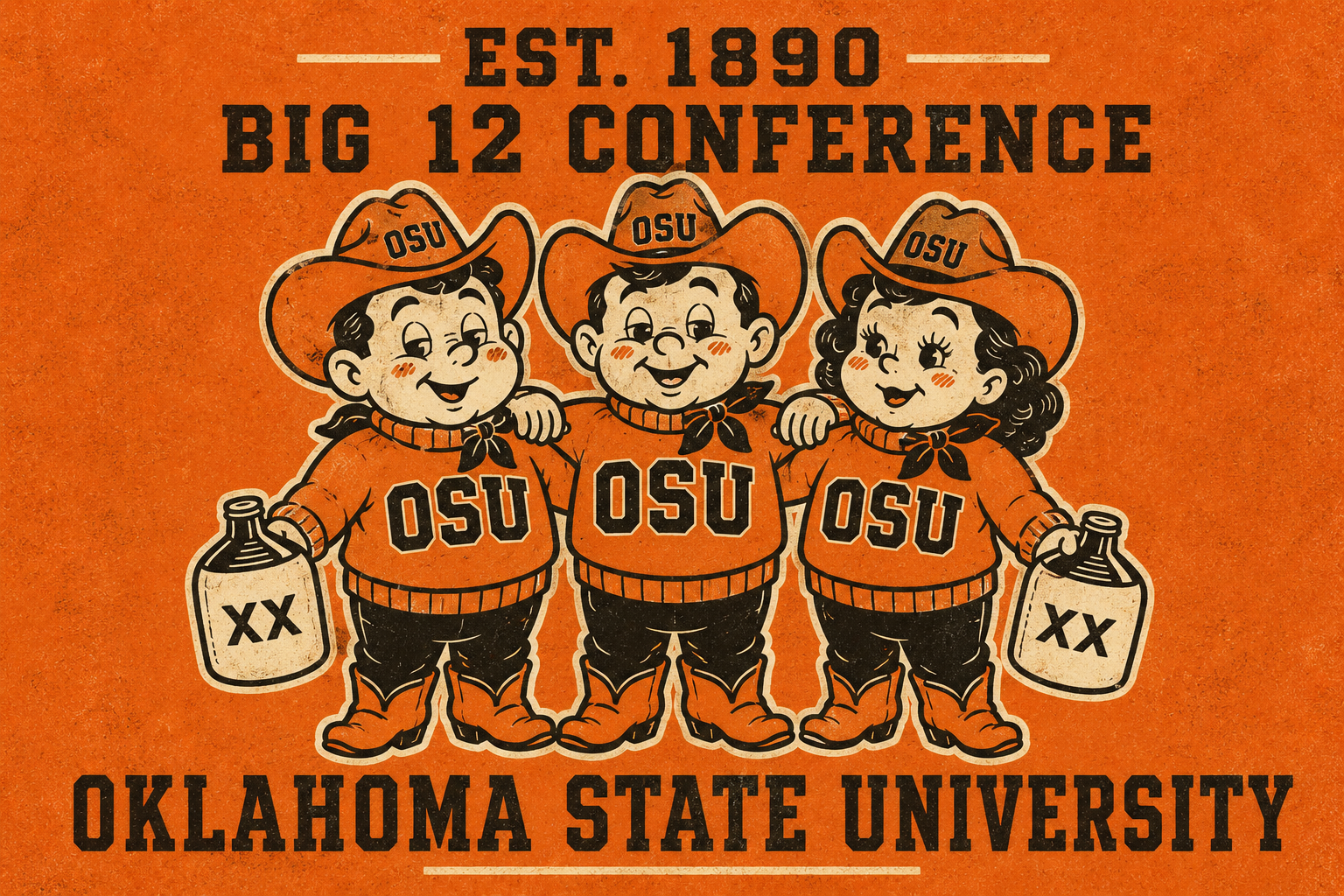 Oklahoma State University Big 12 Cowboy Trio Wall Art Print