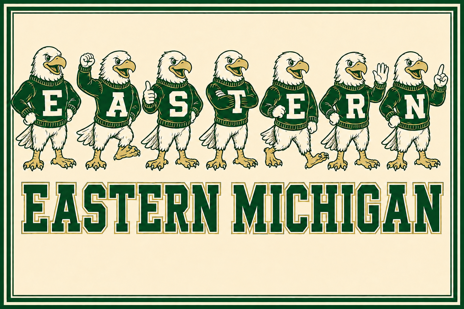 Eastern Michigan Eagles Mascot Typography Wall Art