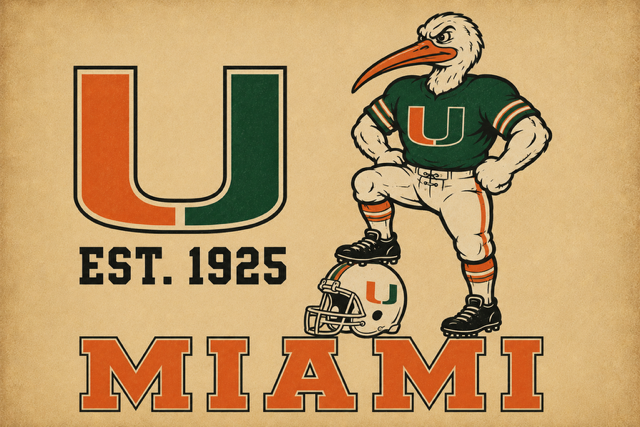 Miami U Ibis Football Vintage-Style Wall Art Print