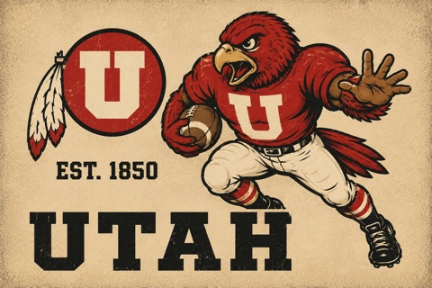 Vintage-Style Utah Football Mascot Wall Art Print