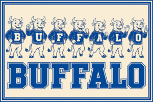 Blue and Cream Buffalo Mascot Typography Wall Art