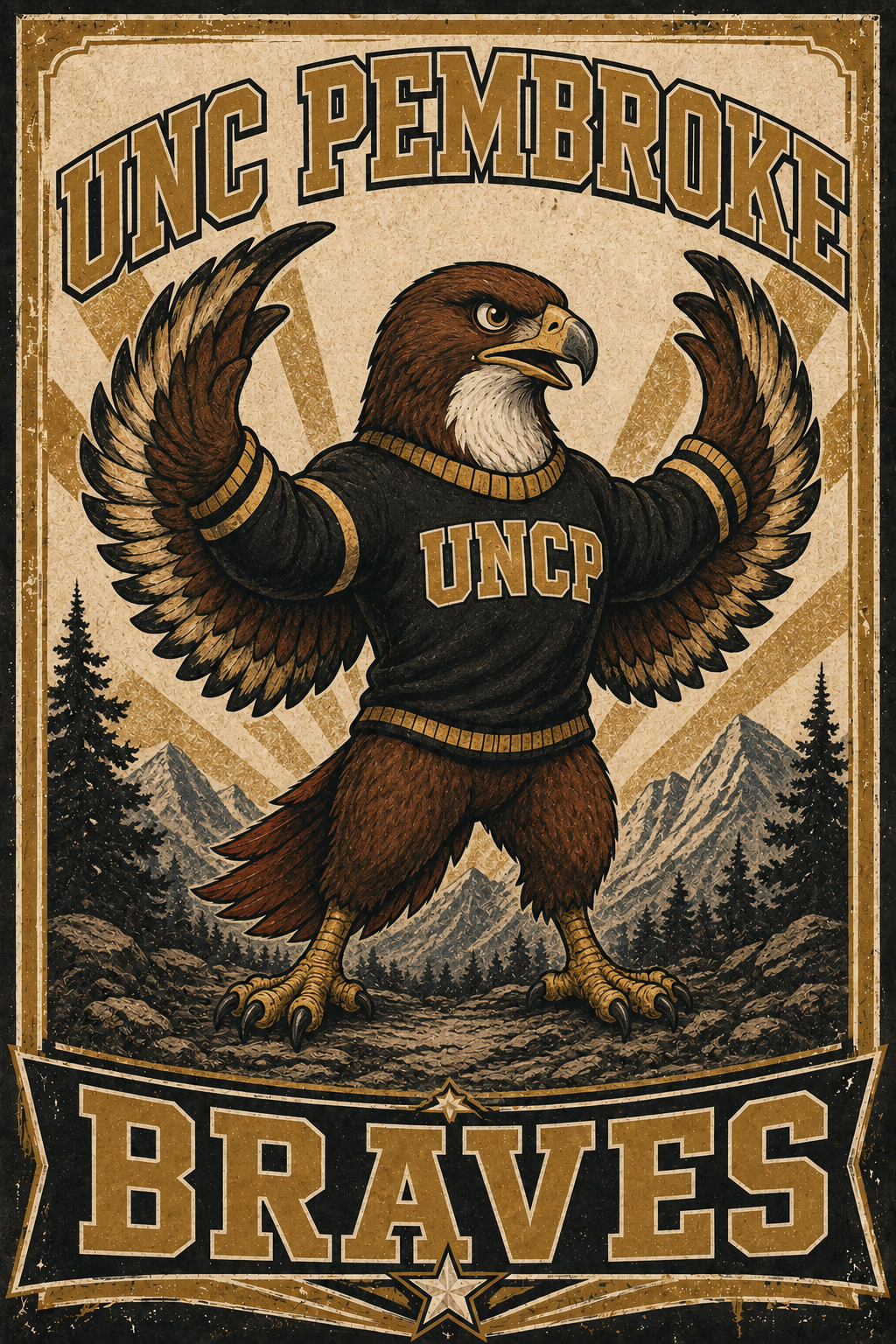 UNC Pembroke Braves Eagle Vintage-Style Wall Art