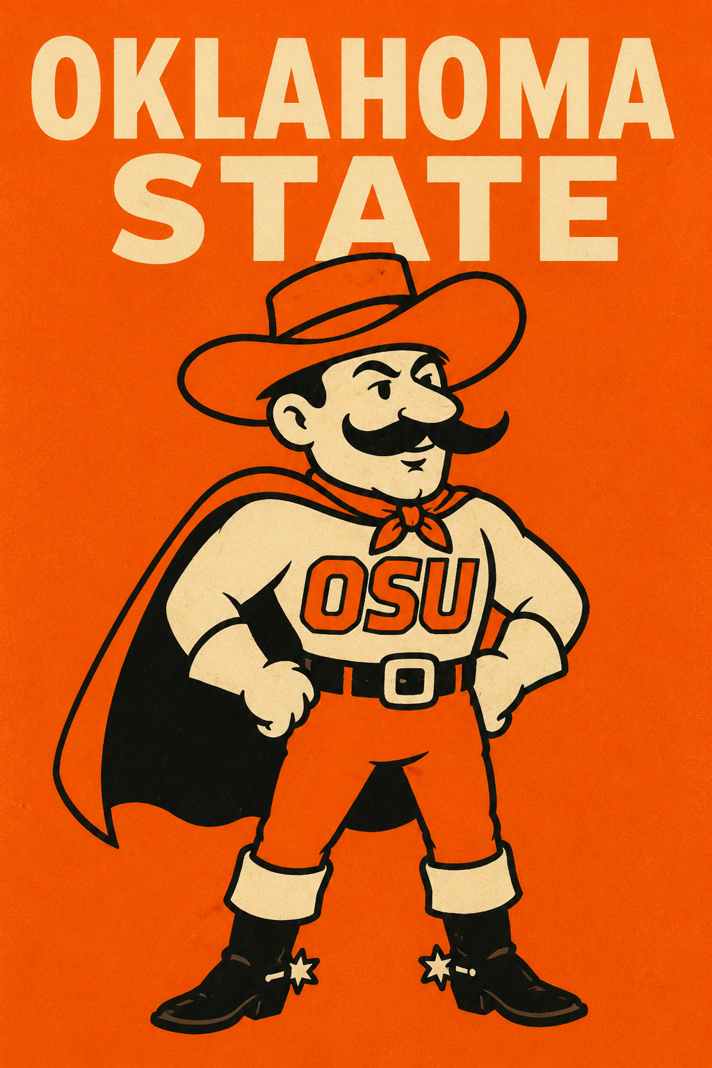 Oklahoma State Cowboy Cartoon Graphic Wall Art