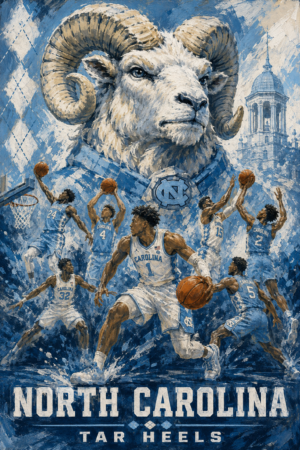 North Carolina Tar Heels Ram Basketball Wall Art