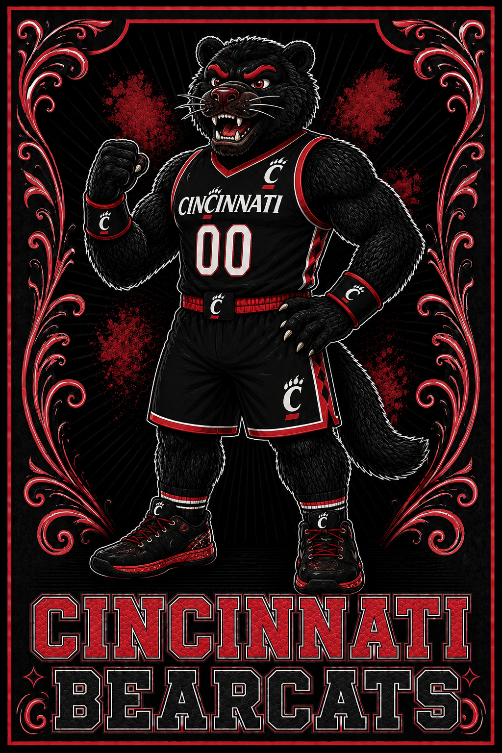 Cincinnati Bearcats Black Bear Basketball Wall Art