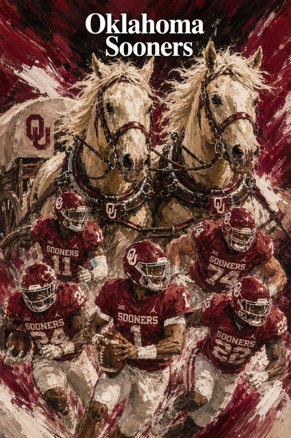 Oklahoma Sooners Football Horses Painterly Wall Art