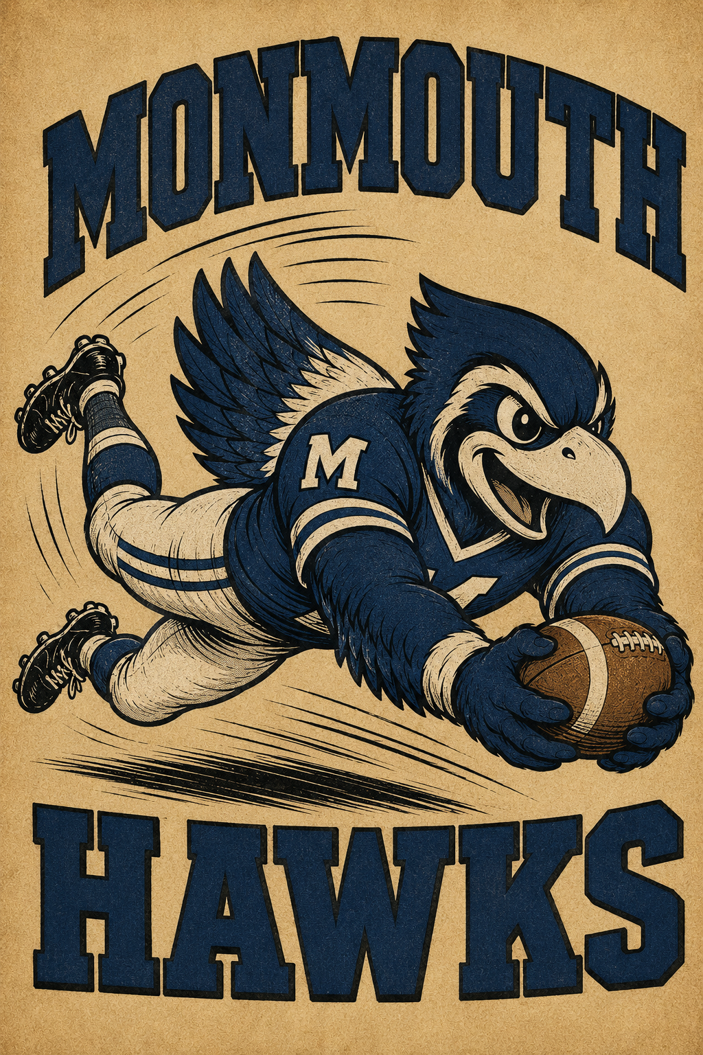 Monmouth Hawks Football Eagle Vintage-Style Wall Art