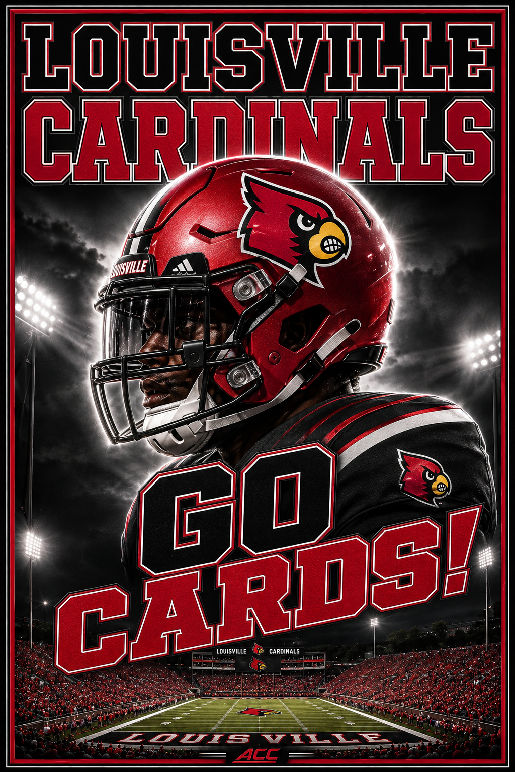 Louisville Cardinals Go Cards Football Poster