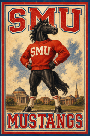 SMU Mustangs Horse Mascot Vintage-Style Wall Art