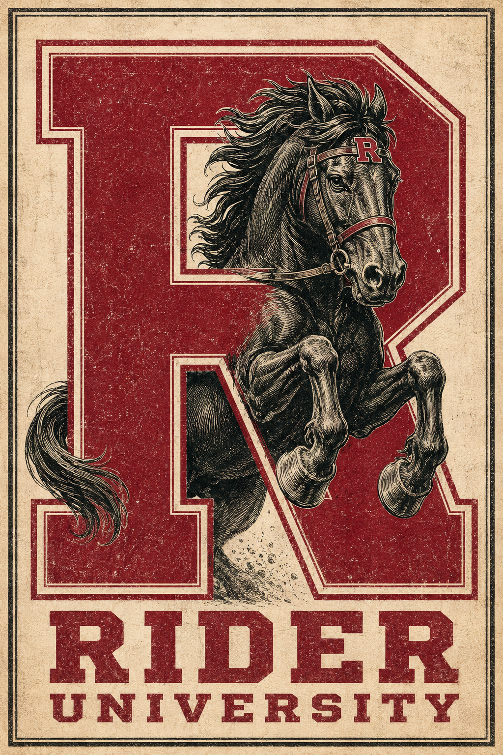 Rider University Rearing Horse Vintage-Style Wall Art