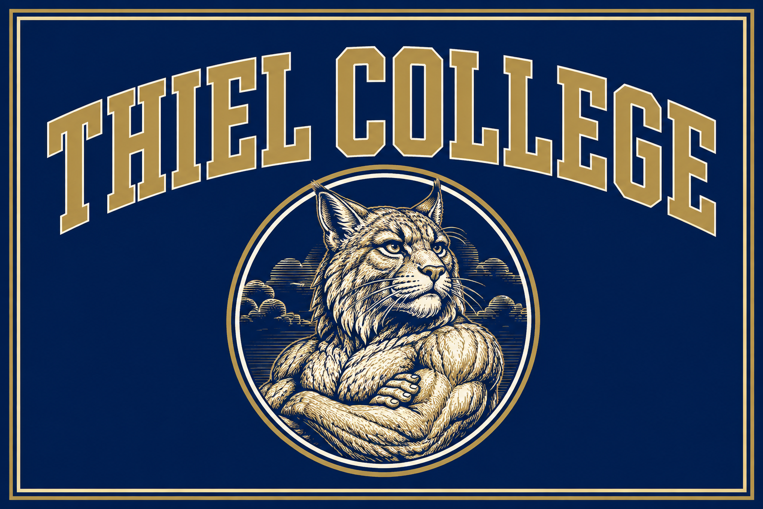 Thiel College Bobcat Navy and Gold Wall Art Design