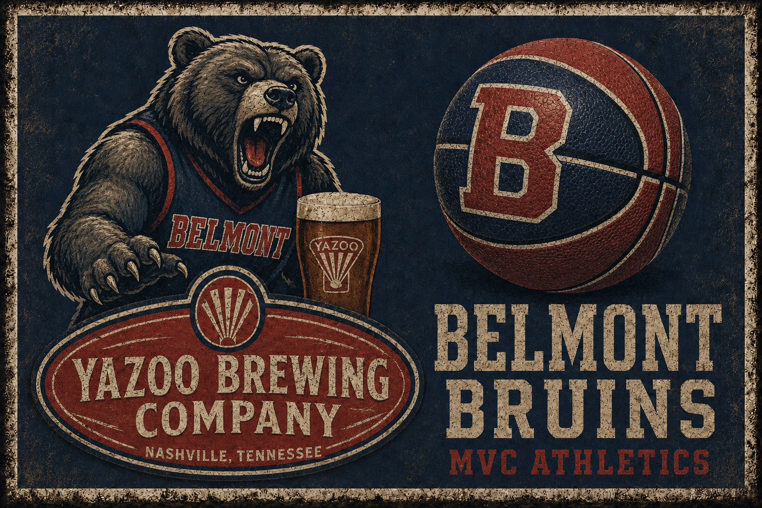 Belmont Bruins Bear and Basketball Vintage-Style Wall Art