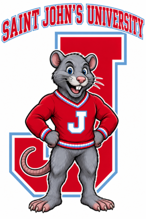 Saint John's University Mouse Mascot Red White Blue Design