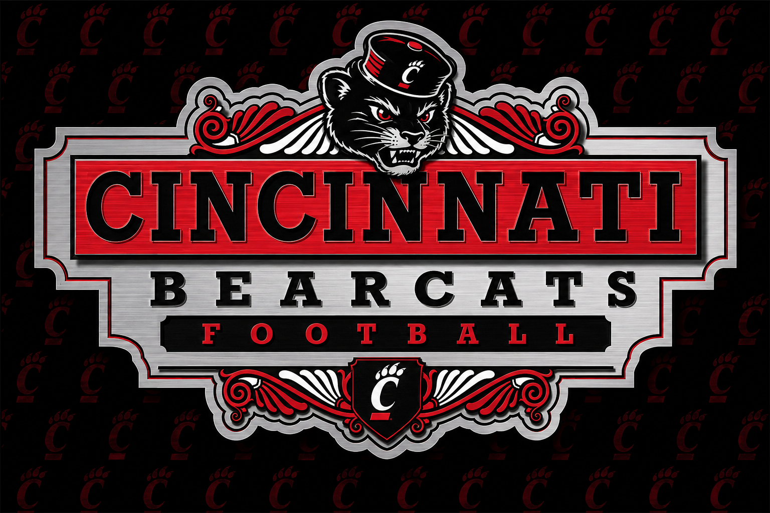 Cincinnati Bearcats Football Bear Emblem Wall Art