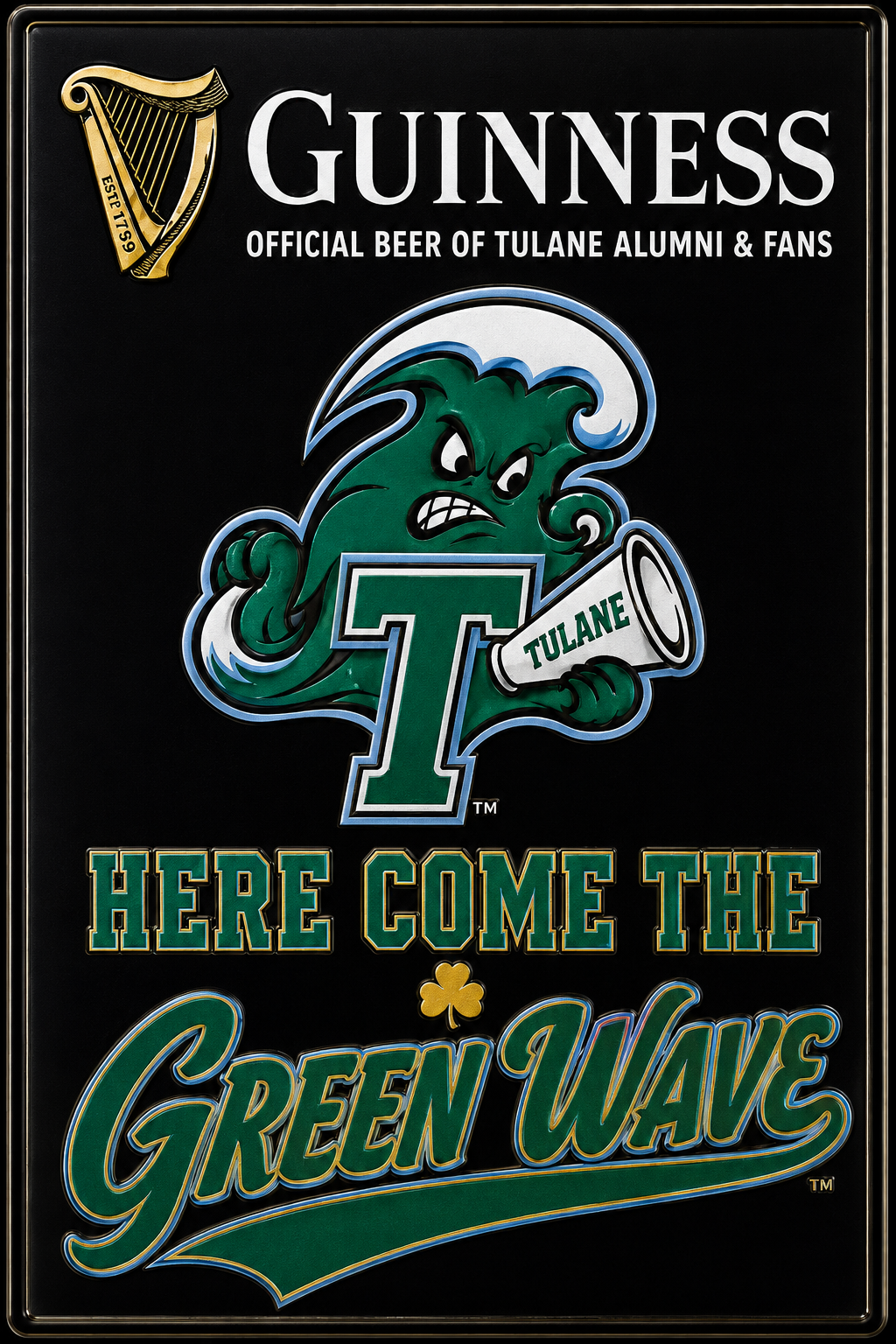 Guinness Tulane Green Wave Beer Wall Sign