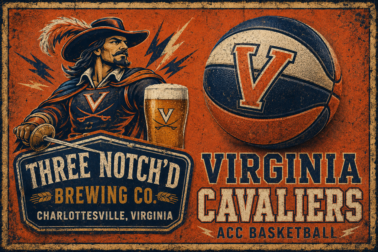Virginia Cavaliers Three Notch’d Brewing Co. Vintage-Style Sign